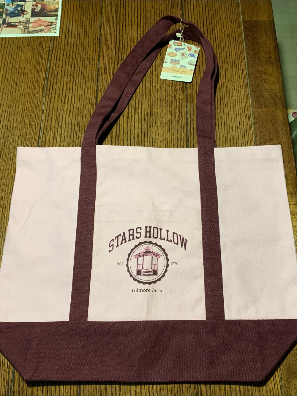 Gilmore Girls Stars Hollow Canvas Tote in Light Pink and Maroon